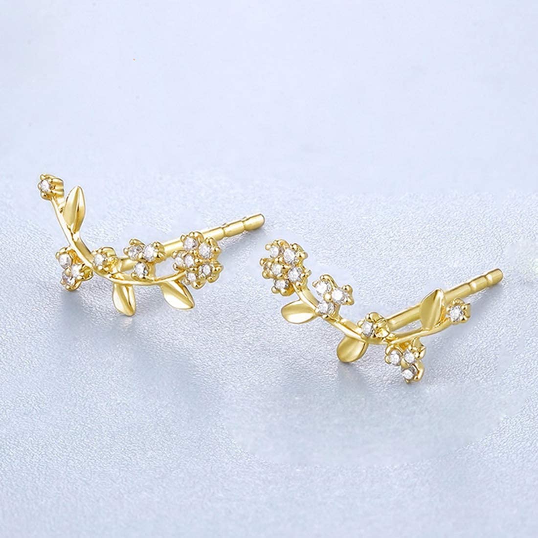 FANCIME Mothers Day Gifts 14K Solid Yellow Gold 0.08cttw Diamond Small Tiny Minimalist Flower Post Earrings Fine Jewelry for Women