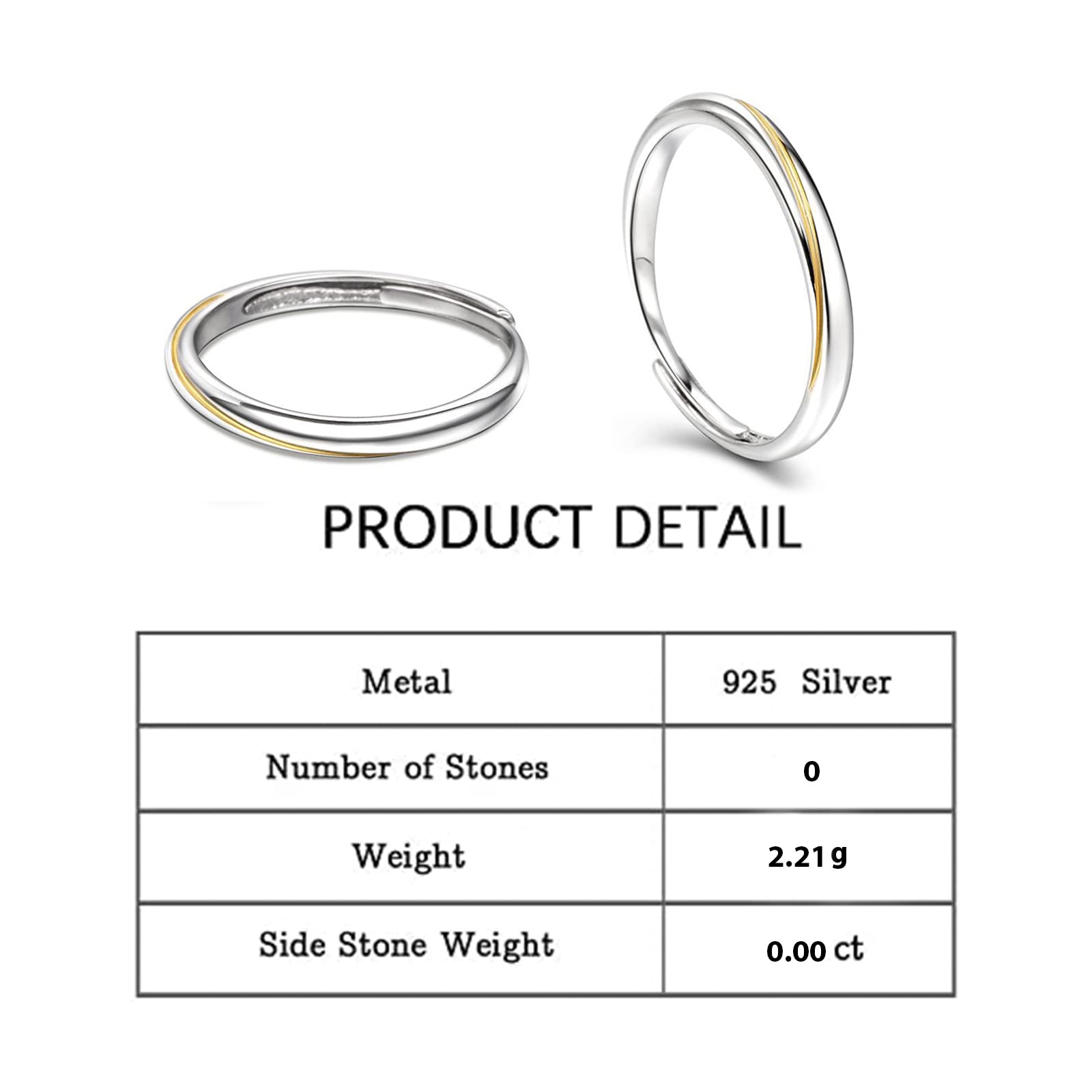 Jeulia Sterling Silver Couple Band for His and Her Mobius Two Tone Adjustable Matching Anniversary Wedding Diamond rings Engraving Jewelry Set Valentine Day with Gift Box (Women's band)