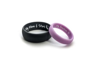 aera customized his & hers silicone wedding band set - engrave any text, symbol, image - ships next day