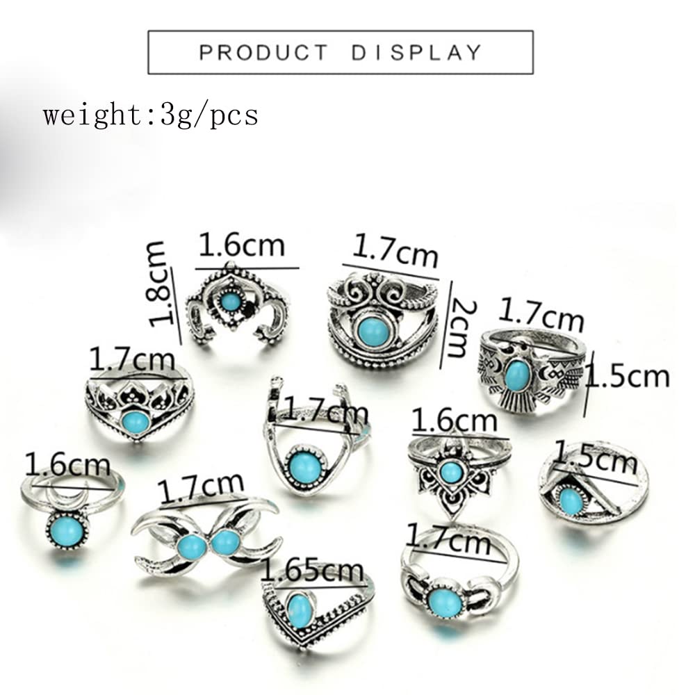 HSQYJ 11Pcs Vintage Silver Stacking Knuckle Rings Set Bohemian Gothic Turquoise Midi Animal Rings Sets for Women Girls Jewelry Accessories (11Pcs Turquoise Animal Set)