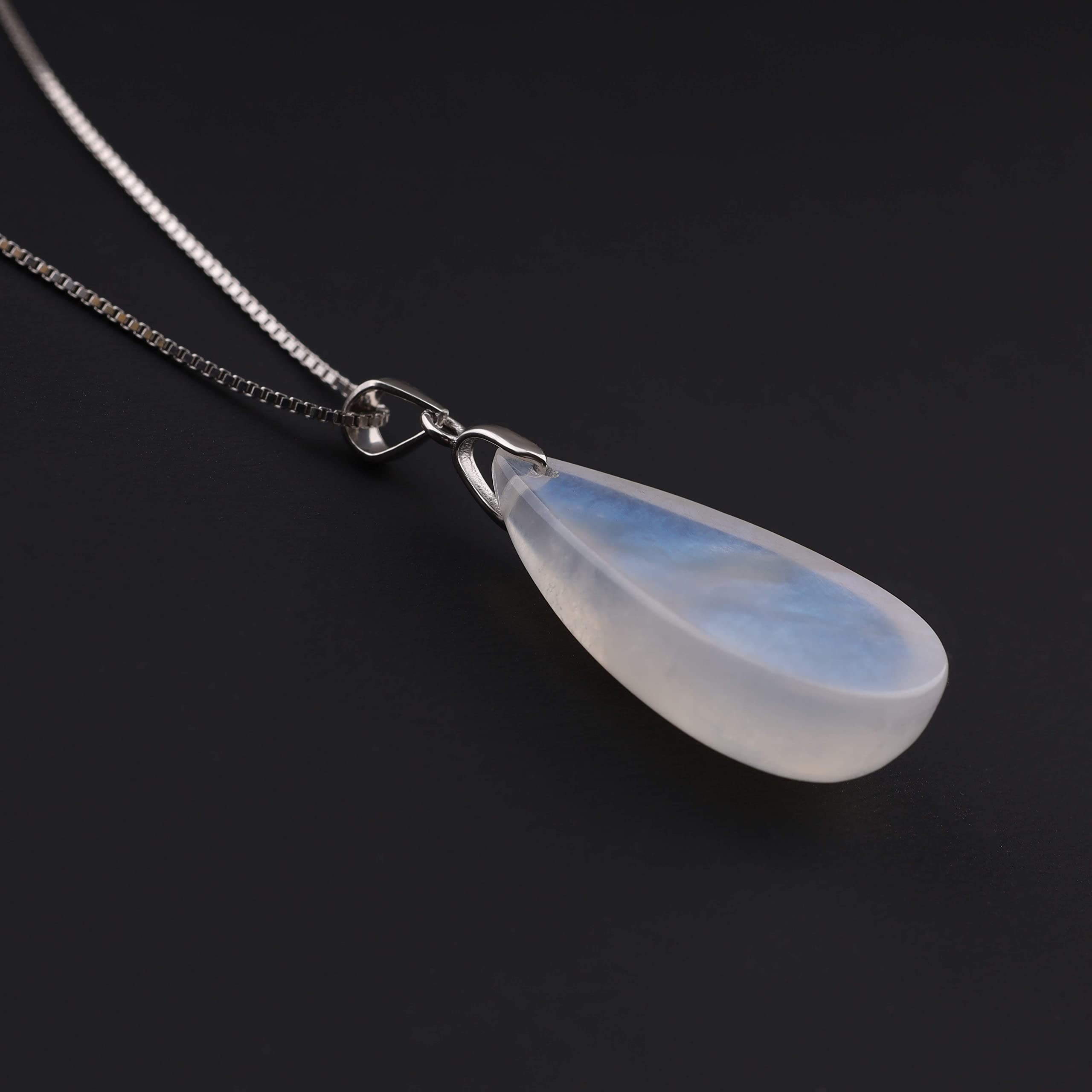 COAI 925 Sterling Silver Teardrop Birthstone Moonstone Crystal Necklace