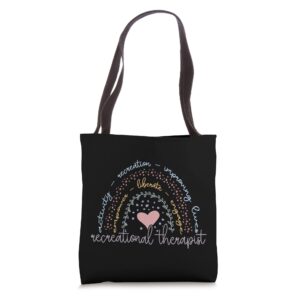 cute rainbow recreational therapist tote bag