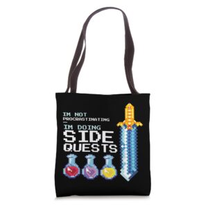 gamer funny - i'm not procrastinating i'm doing side quests tote bag