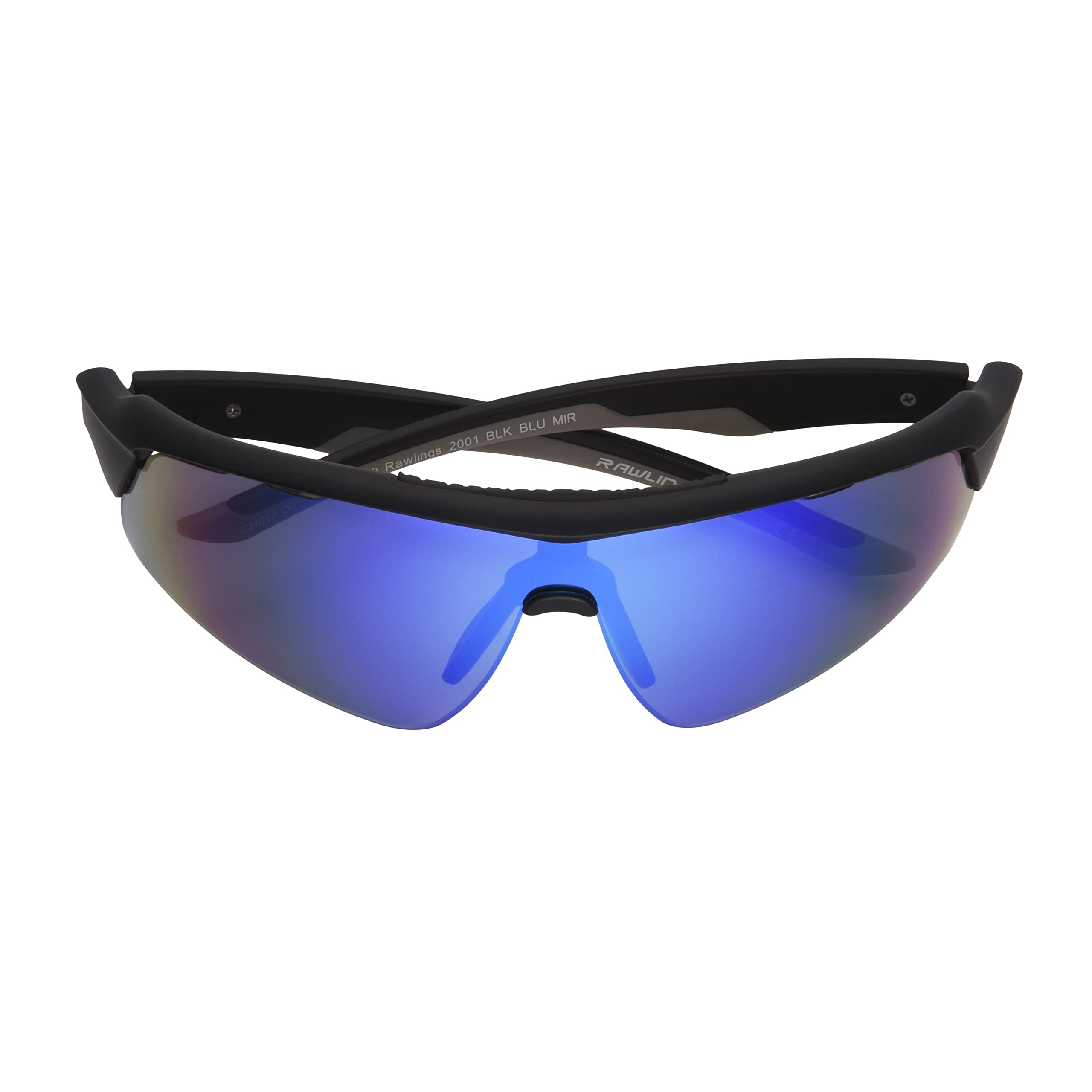 Rawlings Fake Pump Shield Sport Sunglasses for Men, Matte Black/Blue Mirror, 65mm