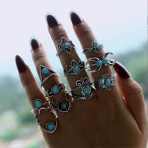 HSQYJ 11Pcs Vintage Silver Stacking Knuckle Rings Set Bohemian Gothic Turquoise Midi Animal Rings Sets for Women Girls Jewelry Accessories (11Pcs Turquoise Animal Set)