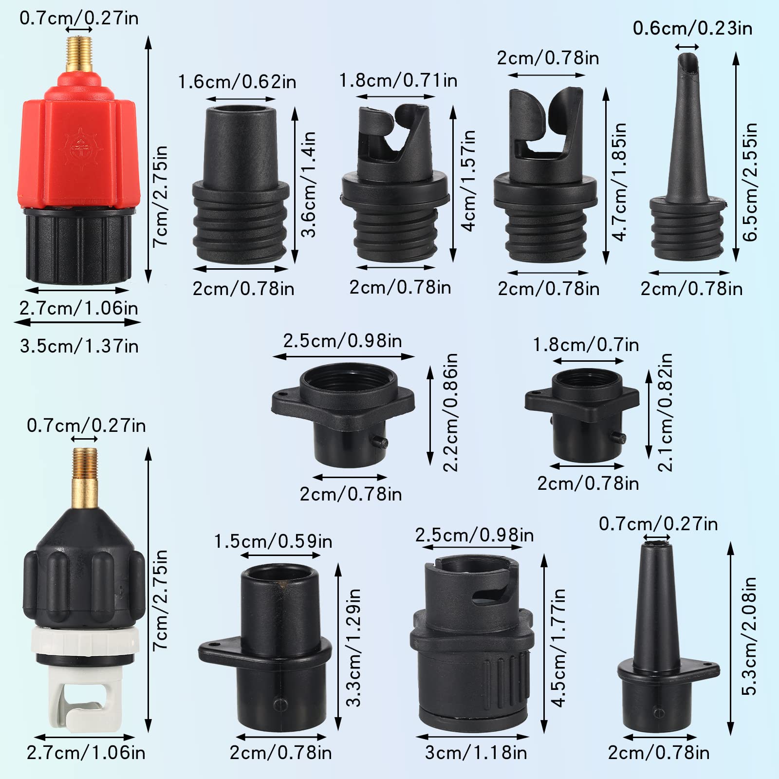 Treela Inflatable Pump Adaptor Air Pump Adapter Compatible with SUP Inflatable Car Air Compressor Valve Adapter with 9 Air Valve Nozzle for Paddle Board Inflatable Boat (Classic,Black, Red, Gold)