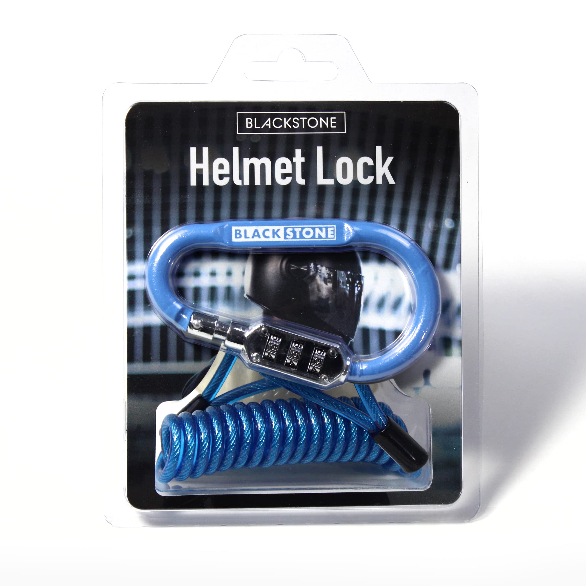 Blackstone Helmet Lock with Reminder Cable - Uninversal Anti-Theft Safety Combination Carabiner Style Lock for E-Bike Helmet (Blue)