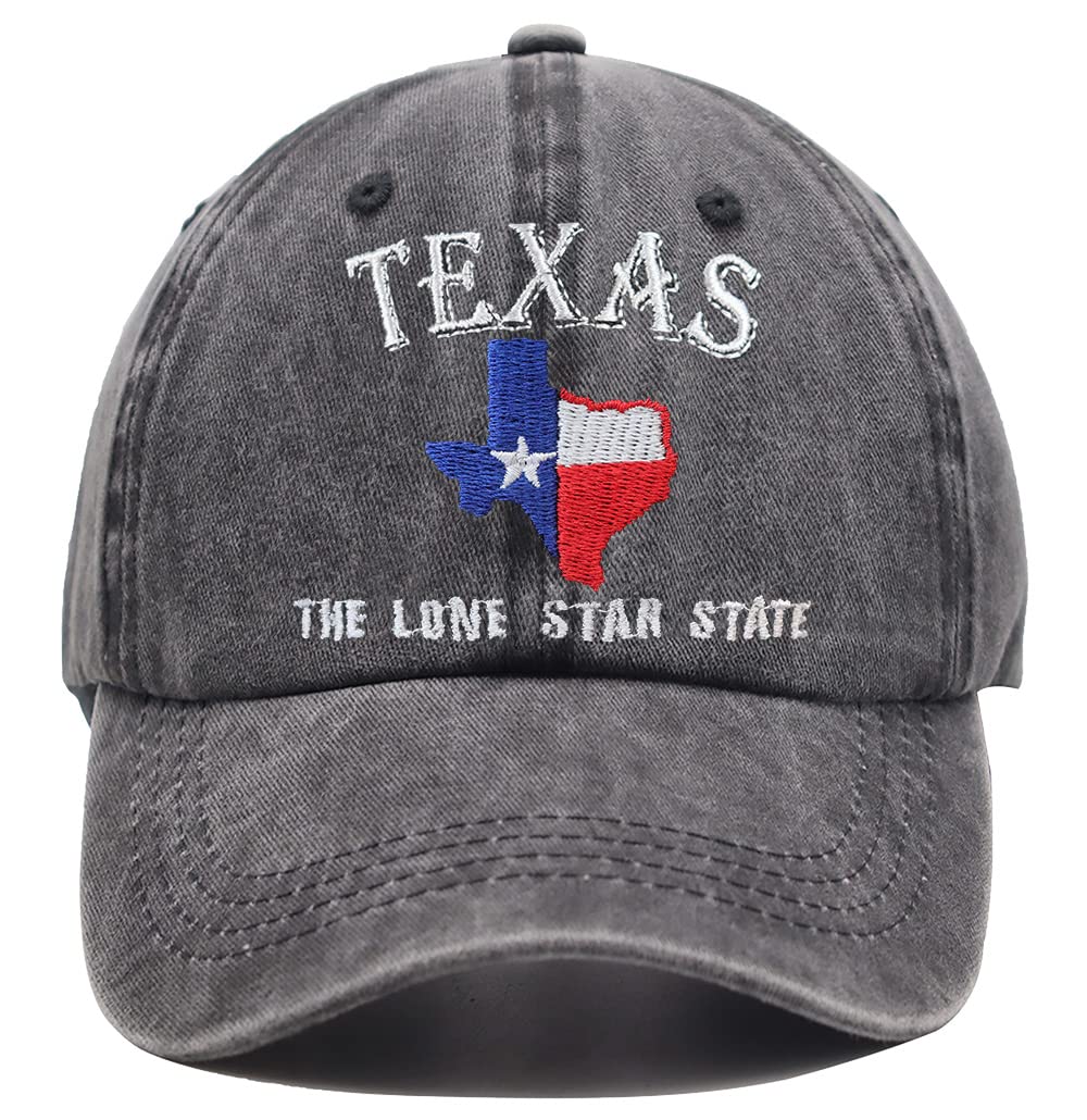 OASCUVER Texas Lone Star State Hat, American TX States Flag Map Shape Embroidered Adjustable Baseball Cap for Men Women