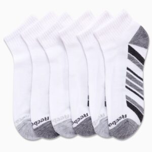 Reebok Men's Quarter Socks - 6 Pack Cushion Quarter Cut Ankle Socks for Men - Breathable Men's Athletic Socks (Size 6-12.5), Size 6-12.5, White