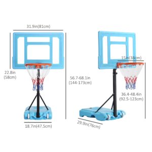 Soozier Poolside Basketball Hoop Stand, 36.5"-48.5" Height Adjustable Portable Hoop System w/Clear Backboard & Fillable Base for Whole Family, Blue