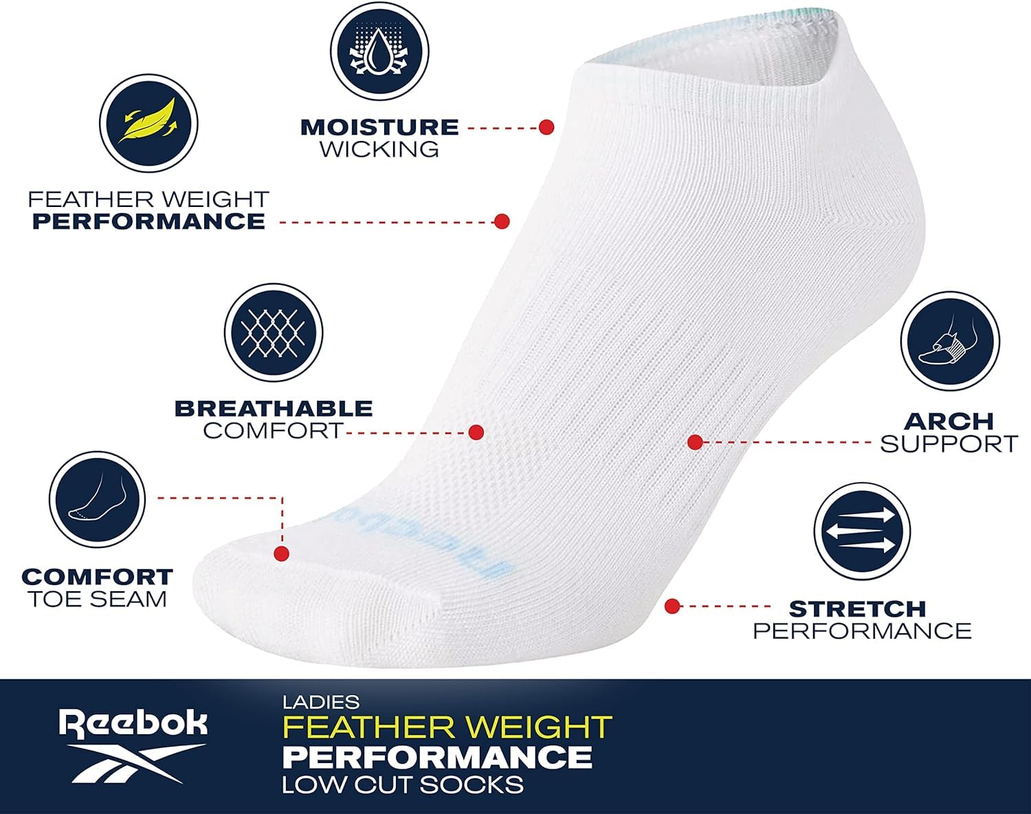 Reebok Women's Athletic Socks - Performance Low Cut Socks (6 Pack), Size 4-10, White/Black/Grey