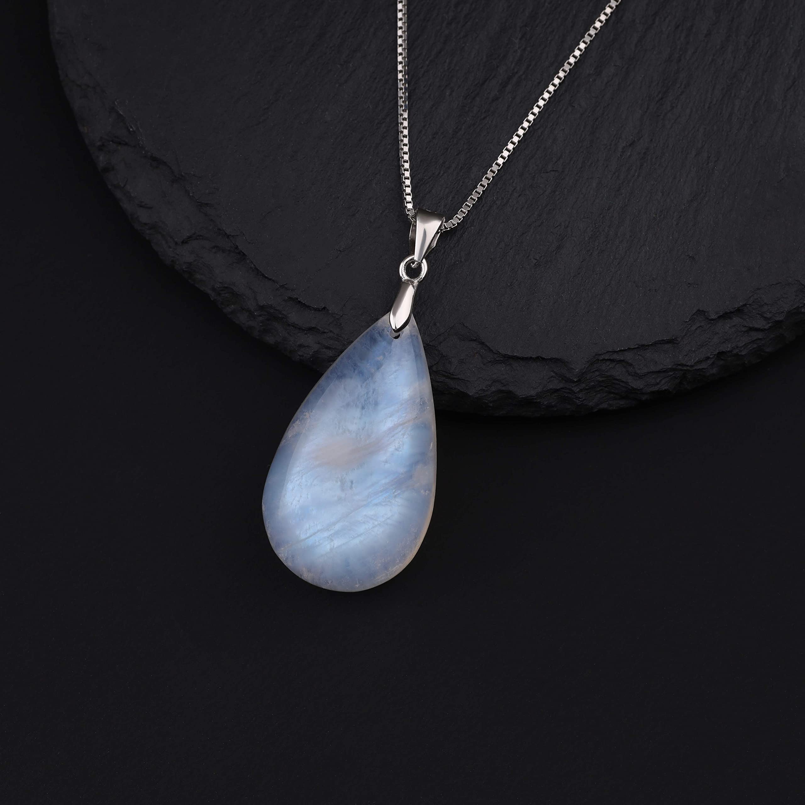 COAI 925 Sterling Silver Teardrop Birthstone Moonstone Crystal Necklace