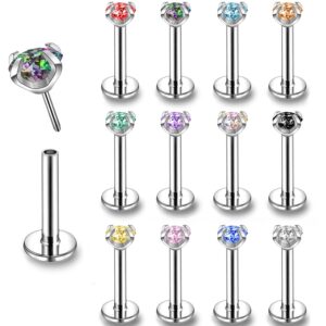 zs 16g stainless steel pushin lip rings, colorful cz forward helix earring, length 6/8/10mm labret monroe medusa piercing jewelry for women men (e-cz:3mm,l:10mm)