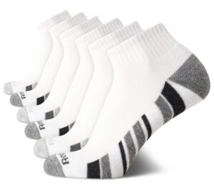 reebok men's quarter socks - 6 pack cushion quarter cut ankle socks for men - breathable men's athletic socks (size 6-12.5), size 6-12.5, white