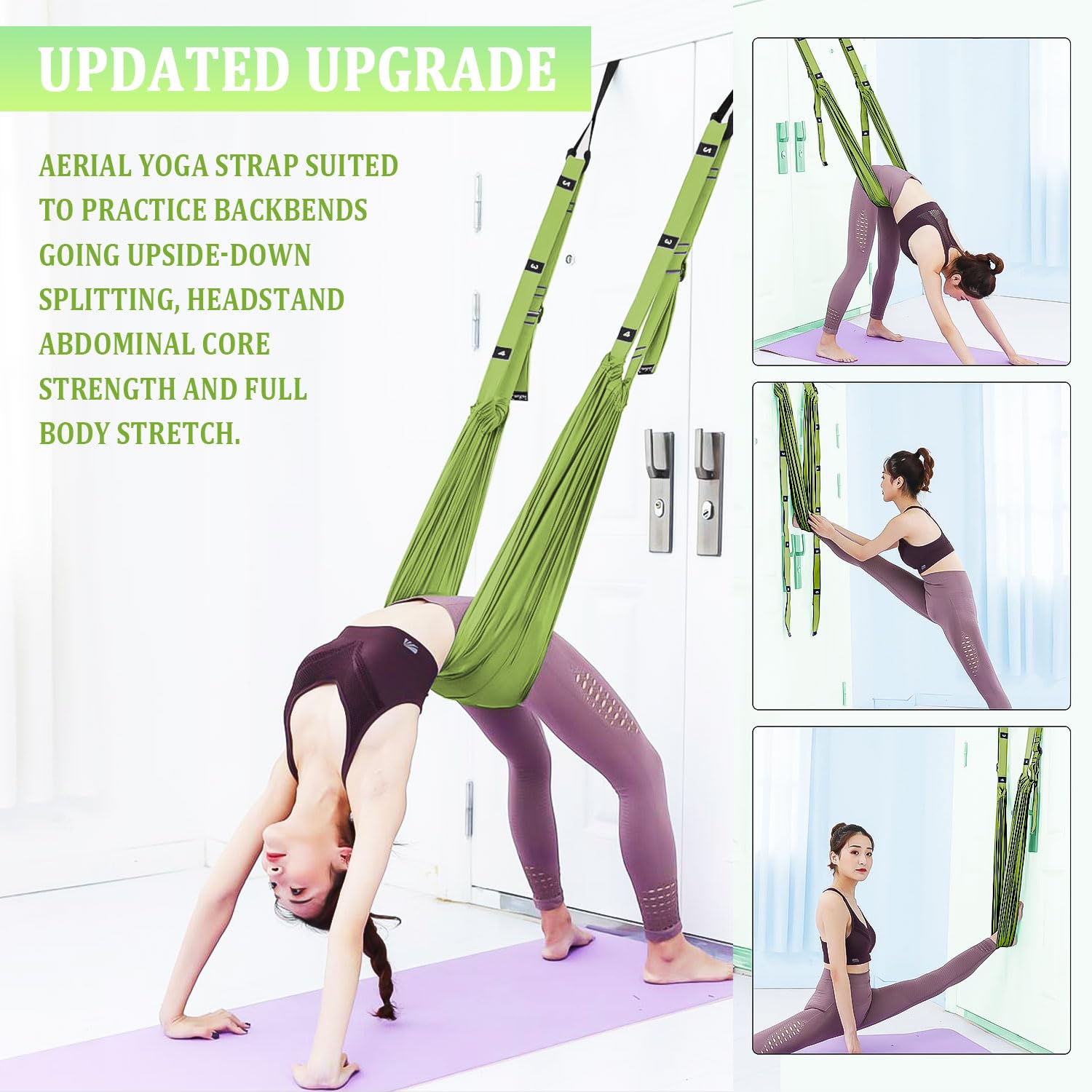 Leg Stretcher Strap Adjustable Fitness Band for Waist Trainer Stretching Door Swing Flexibility Tensile Trainer with Carrying Pouch for Yoga Practitioner Ballet Dancer Gymnastics Exercises (Green)