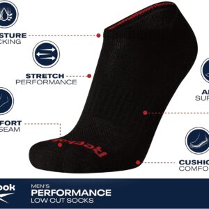 Reebok Men’s Low Cut Socks – 6 Pack Basic Cushion Low Cut No Show Socks for Men - Men's Athletic Socks (Size: 6-12.5), Size 6-12.5, Classic White