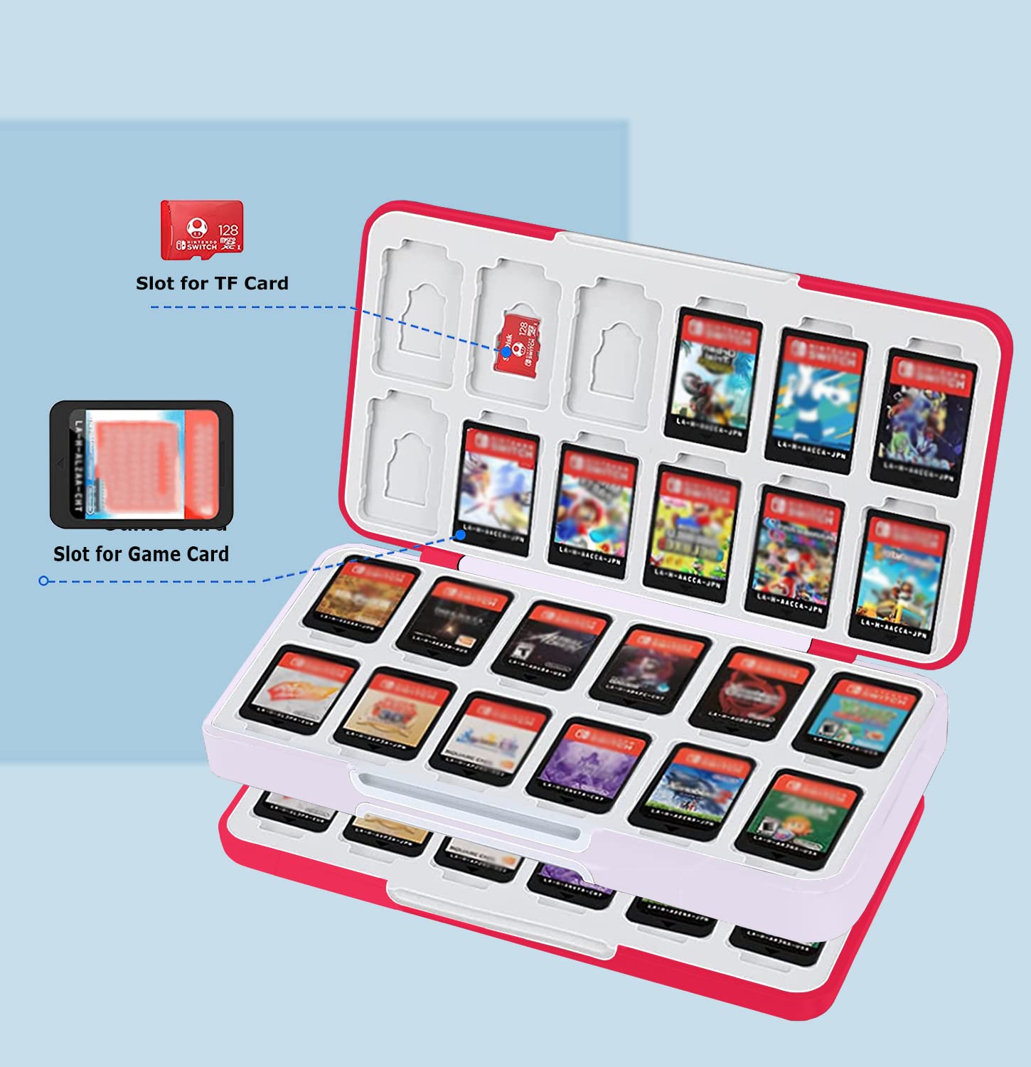 VANJUNN Game Card Case for Nintendo Switch Games, 48 Cartridge Slots Game Storage Case with 24 Memory SD Card Slots for Switch, Switch OLED(Silicone Lining)