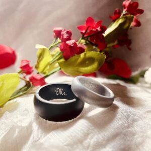 AERA CUSTOMIZED His & Hers Silicone Wedding Band Set - Engrave Any Text, Symbol, Image - Ships Next Day