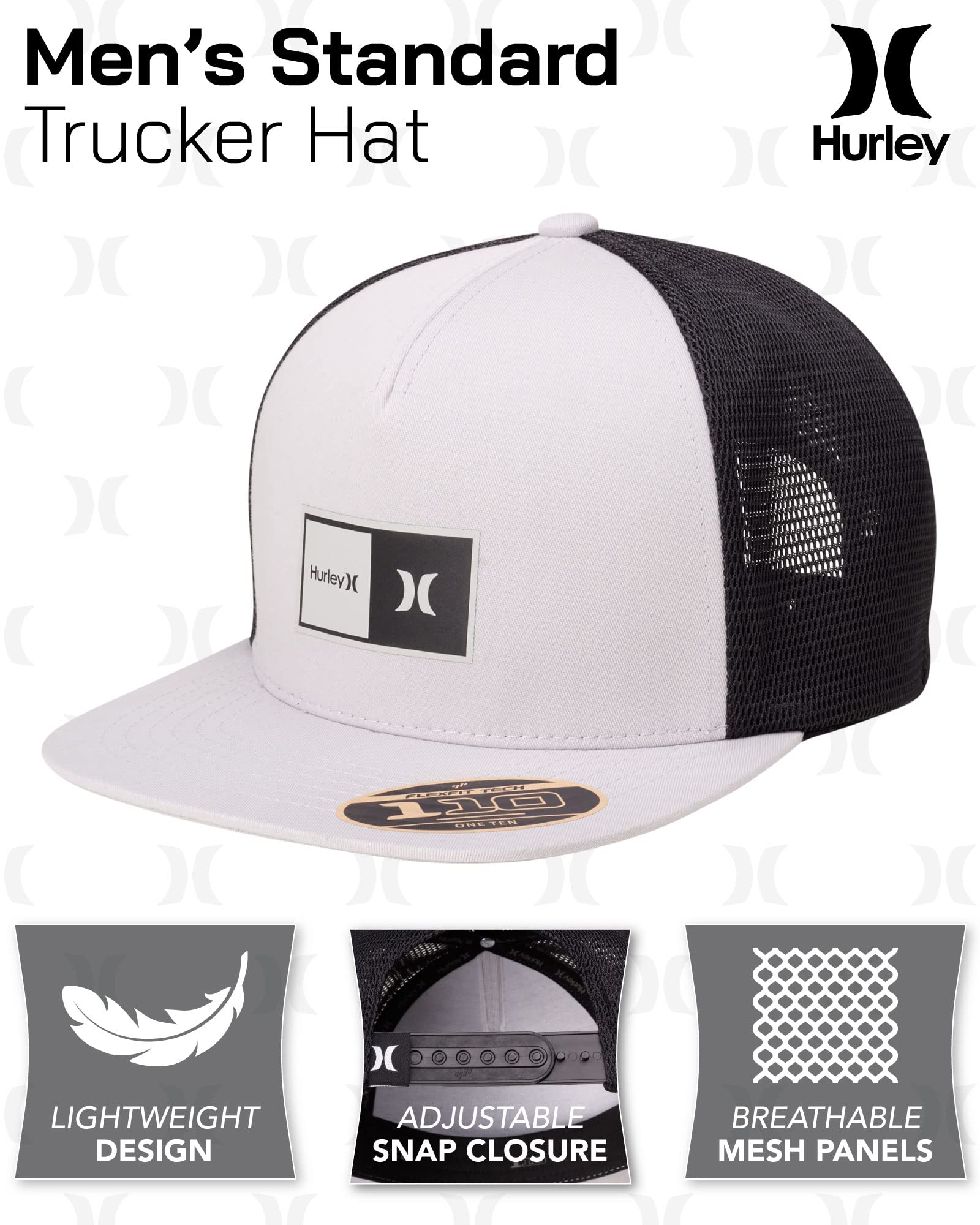 Hurley Mens Caps - Flat Brim Snapback Baseball Cap Standard Trucker Hats for Men, Size One Size, Wolf Grey