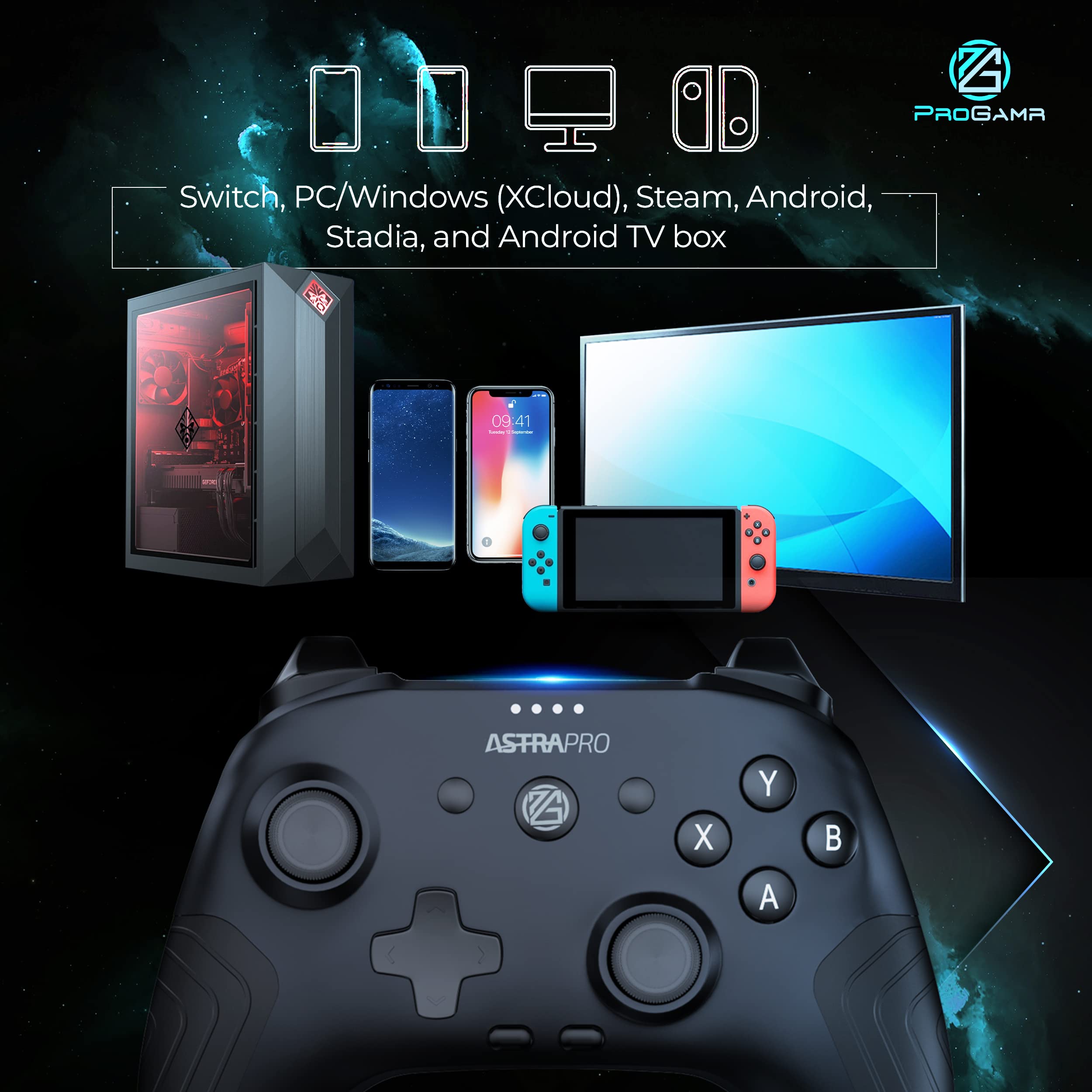 ProGAMR Bluetooth Controller for Gaming - Rechargeable with Detachable Phone Clip, Compatible with Windows, Android, PC