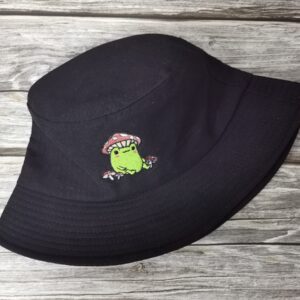 Enodtter Frog with Mushroom Embroidered Bucket Hat for Men Women Girl, Black Summer Travel Fisherman Beach Sun Hat Embroidery Outdoor Cap Unisex