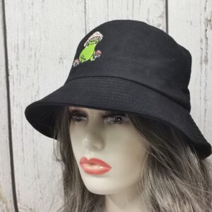 Enodtter Frog with Mushroom Embroidered Bucket Hat for Men Women Girl, Black Summer Travel Fisherman Beach Sun Hat Embroidery Outdoor Cap Unisex