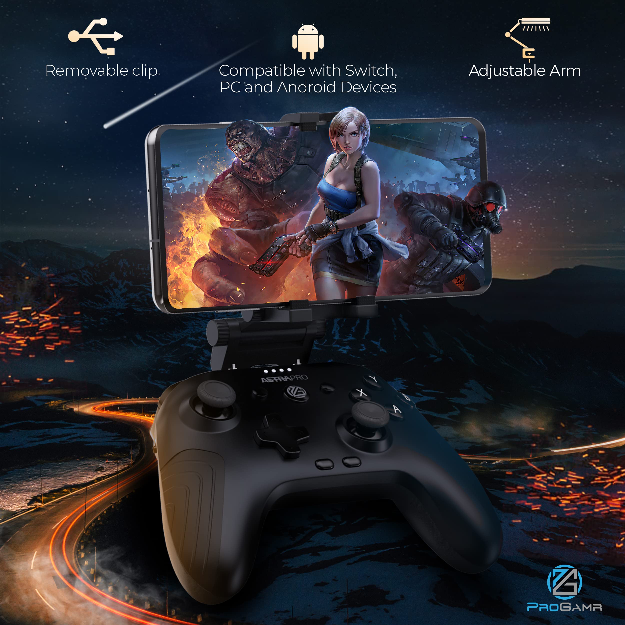 ProGAMR Bluetooth Controller for Gaming - Rechargeable with Detachable Phone Clip, Compatible with Windows, Android, PC