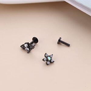 Sanfenly Helix Piercing Jewelry Stainless Steel Cartilage Tragus Conch Earring Stud 16G 6MM Internally Threaded Medusa Monroe Lip Ring Labret Nose Stud Set Black