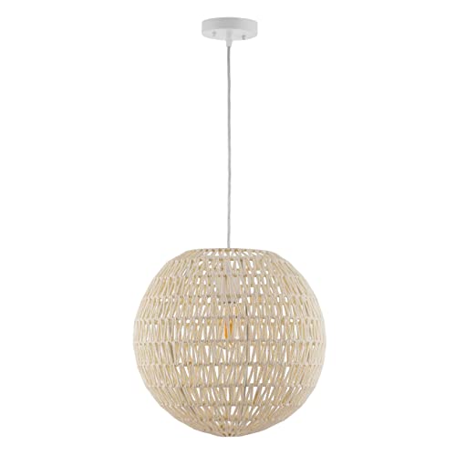 JONATHAN Y JYL6503B Luna 15.75" 1-Light Bohemian Modern Woven Rattan/Iron LED Pendant Farmhouse Coastal Adjustable Dining Room Living Room Kitchen Island Foyer Bedroom Hallway, Cream/White