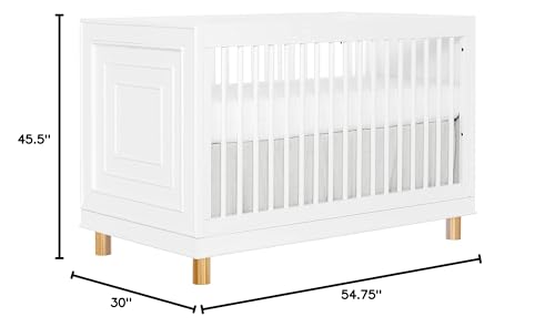 Evolur Loft Art Deco 3-in-1 Convertible Crib in White with Gold Hardware, Greenguard Gold Certified, 3 Mattress Height Settings, Features Rounded Spindles, Converts to Toddler Bed & Daybed