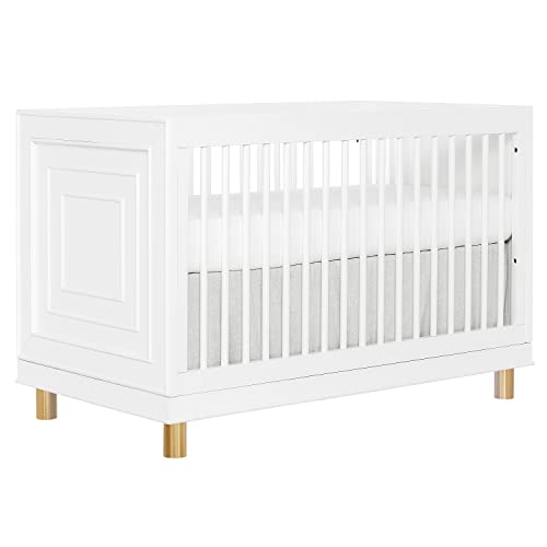 Evolur Loft Art Deco 3-in-1 Convertible Crib in White with Gold Hardware, Greenguard Gold Certified, 3 Mattress Height Settings, Features Rounded Spindles, Converts to Toddler Bed & Daybed