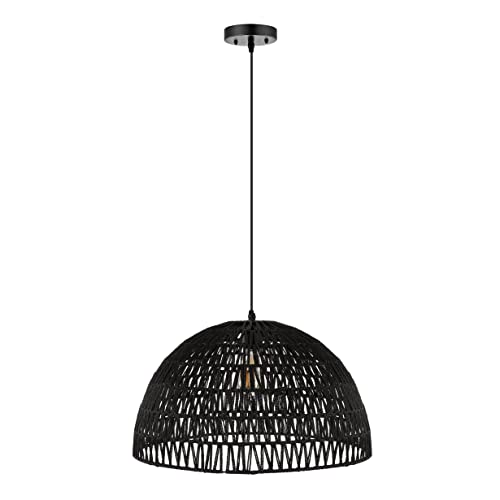 JONATHAN Y JYL6504C Campana 20" 1-Light Bohemian Modern Woven Rattan/Iron LED Pendant Farmhouse Coastal Adjustable Dining Room Living Room Kitchen Island Foyer Bedroom Hallway, Black