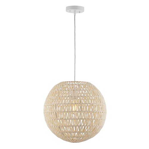 JONATHAN Y JYL6503B Luna 15.75" 1-Light Bohemian Modern Woven Rattan/Iron LED Pendant Farmhouse Coastal Adjustable Dining Room Living Room Kitchen Island Foyer Bedroom Hallway, Cream/White