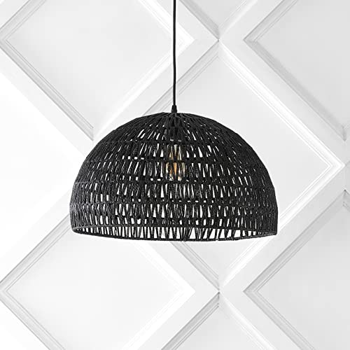 JONATHAN Y JYL6504C Campana 20" 1-Light Bohemian Modern Woven Rattan/Iron LED Pendant Farmhouse Coastal Adjustable Dining Room Living Room Kitchen Island Foyer Bedroom Hallway, Black