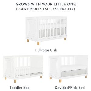 Evolur Loft Art Deco 3-in-1 Convertible Crib in White with Gold Hardware, Greenguard Gold Certified, 3 Mattress Height Settings, Features Rounded Spindles, Converts to Toddler Bed & Daybed