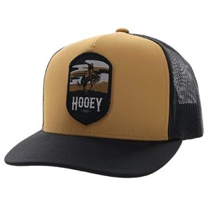 hooey cheyenne adjustable snapback mesh trucker patch hat (tan/black)