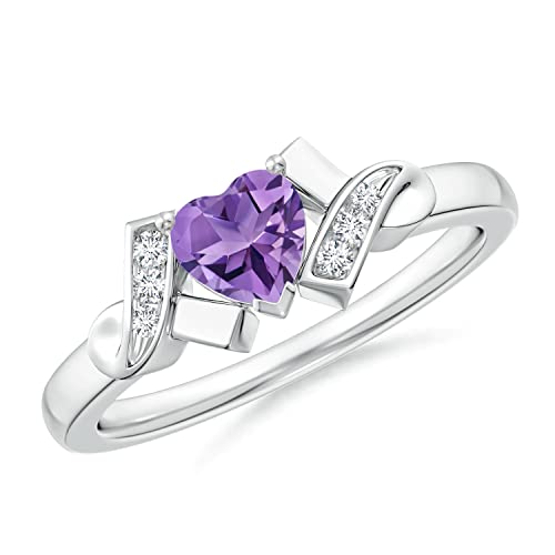 CARILLON Heart 0.75 Ctw Amethyst Gemstone Solitaire Accents 10K White Gold Valentine Day Ring Jewelry GIFT FOR HER (White Gold, 8.5)