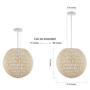 JONATHAN Y JYL6503B Luna 15.75" 1-Light Bohemian Modern Woven Rattan/Iron LED Pendant Farmhouse Coastal Adjustable Dining Room Living Room Kitchen Island Foyer Bedroom Hallway, Cream/White