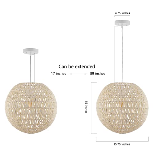 JONATHAN Y JYL6503B Luna 15.75" 1-Light Bohemian Modern Woven Rattan/Iron LED Pendant Farmhouse Coastal Adjustable Dining Room Living Room Kitchen Island Foyer Bedroom Hallway, Cream/White