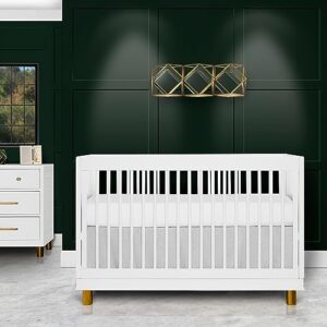 Evolur Loft Art Deco 3-in-1 Convertible Crib in White with Gold Hardware, Greenguard Gold Certified, 3 Mattress Height Settings, Features Rounded Spindles, Converts to Toddler Bed & Daybed