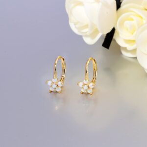 CiNily Womens 14K Yellow Gold Plated Flower Small Hoop Earrings Leverback Opal Dangle Drop Earrings