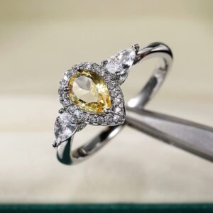 925 Sterling Silver CZ Sparkling Full Diamond Simple Yellow Waterdrop Pear Shaped Zircon Ring for Women Fashion Business Accessory Ring Eternity Engagement Wedding Ring Promise Ring 539 (6)