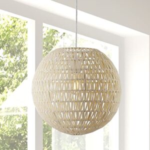 JONATHAN Y JYL6503B Luna 15.75" 1-Light Bohemian Modern Woven Rattan/Iron LED Pendant Farmhouse Coastal Adjustable Dining Room Living Room Kitchen Island Foyer Bedroom Hallway, Cream/White