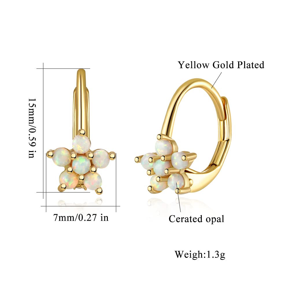 CiNily Womens 14K Yellow Gold Plated Flower Small Hoop Earrings Leverback Opal Dangle Drop Earrings