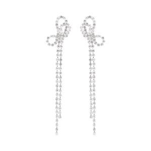 925 silver crystal bow stud earrings fashion ladies tassel rhinestone earrings hypoallergenic for sensitive ears (silver bow earrings)