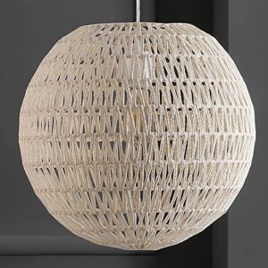 JONATHAN Y JYL6503B Luna 15.75" 1-Light Bohemian Modern Woven Rattan/Iron LED Pendant Farmhouse Coastal Adjustable Dining Room Living Room Kitchen Island Foyer Bedroom Hallway, Cream/White