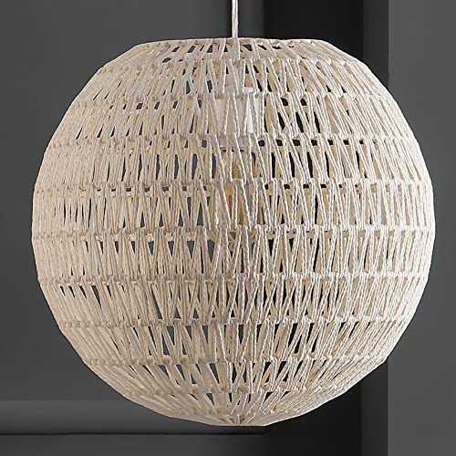 JONATHAN Y JYL6503B Luna 15.75" 1-Light Bohemian Modern Woven Rattan/Iron LED Pendant Farmhouse Coastal Adjustable Dining Room Living Room Kitchen Island Foyer Bedroom Hallway, Cream/White