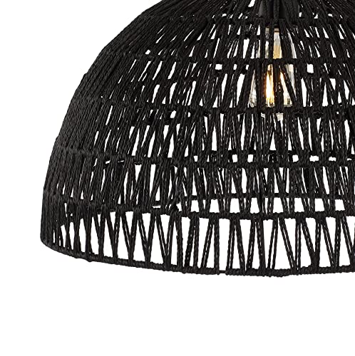 JONATHAN Y JYL6504C Campana 20" 1-Light Bohemian Modern Woven Rattan/Iron LED Pendant Farmhouse Coastal Adjustable Dining Room Living Room Kitchen Island Foyer Bedroom Hallway, Black