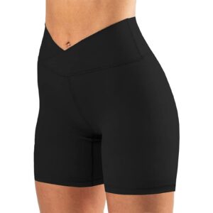 keriffe Womens Crossover Biker Shorts 5" 10" High Waisted Yoga Workout Athletic Running Spandex Shorts