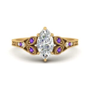 jewelryonclick split band antique engagement ring yellow gold plated natural amethyst marquise shape purple color side stone engagement rings pave setting in size 9 fashion jewelry